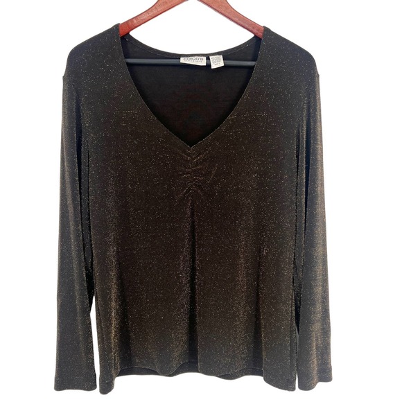 Chico's Tops - Chico's Travelers Womens Size 2 or Large Sparkly Gold Black Blouse Shirt Top